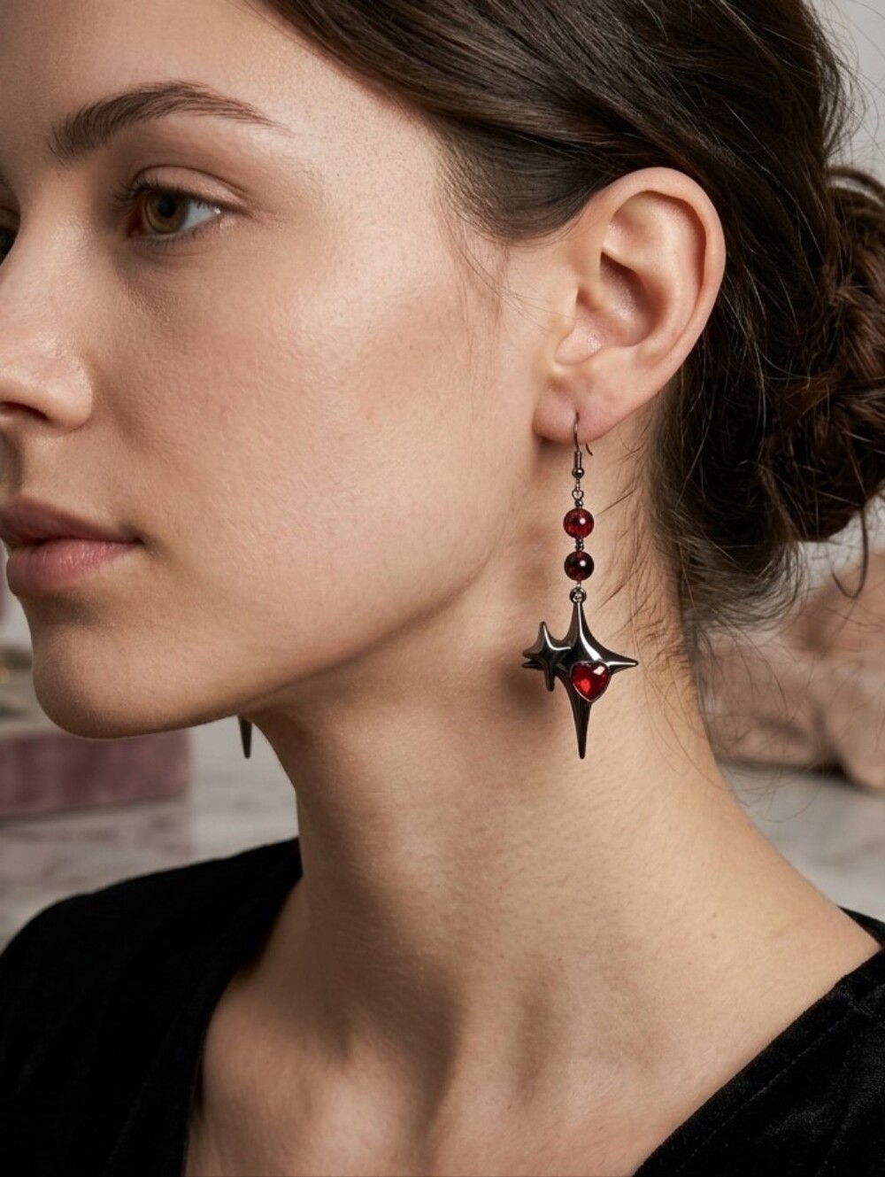 Handcrafted One Of A Kind Gothic Star Dangle Earrings